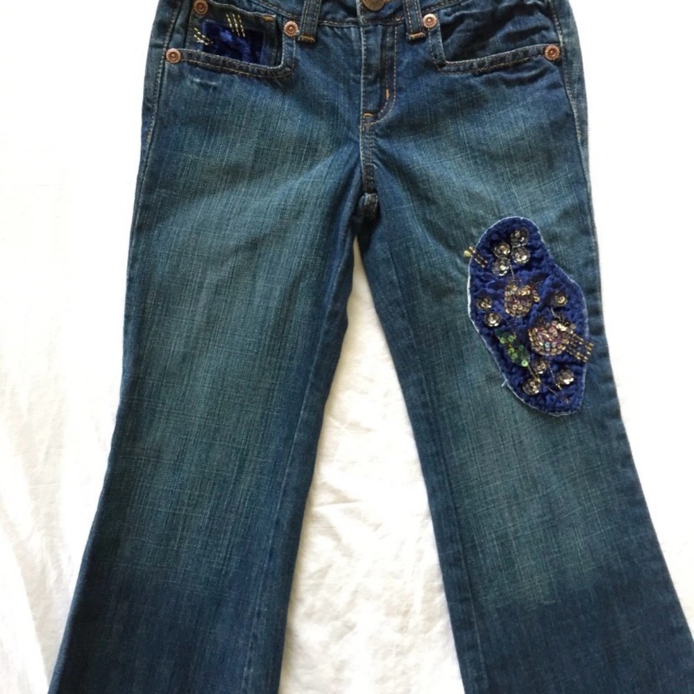 Y2K Old Navy Hipster Bootcut Jeans with Velvet & Sequince Design (Youth)